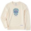 Women Life is Good Sweatshirts & Hoodies | Women'S Realaxed Daisy Skull Simply True Fleece Crew Putty White