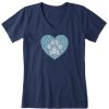 Women Life is Good Graphic Tees | Women'S Daisy Heart Paw Short Sleeve Vee Darkest Blue