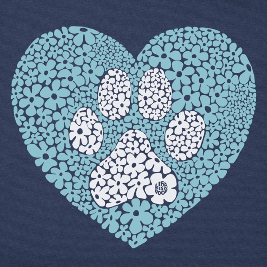 Women Life is Good Graphic Tees | Women'S Daisy Heart Paw Short Sleeve Vee Darkest Blue