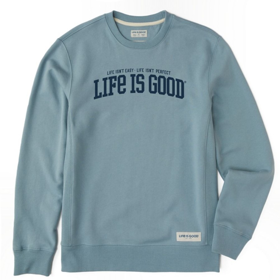 Men Life is Good Sweatshirts & Hoodies | Men'S Branded Athletic Life Isnt Easy Simply True Fleece Crew Smoky Blue