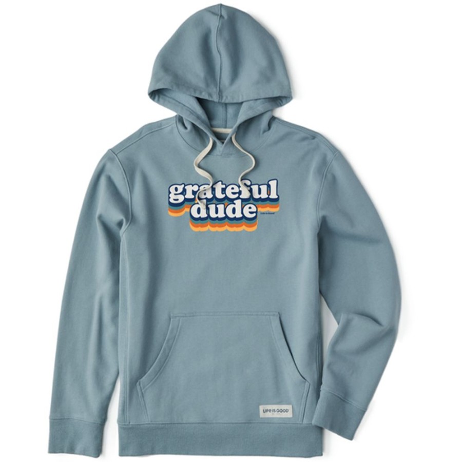 Men Life is Good Sweatshirts & Hoodies | Men'S Clean Stripe Grateful Dude Simply True Fleece Hoodie Smoky Blue