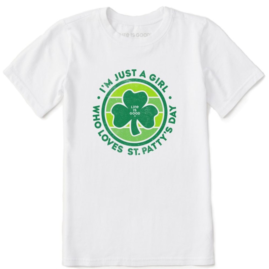 Kids Life is Good Graphic Tees | Kids Clean Just A Girl St. Pats Day Crusher Tee Cloud White