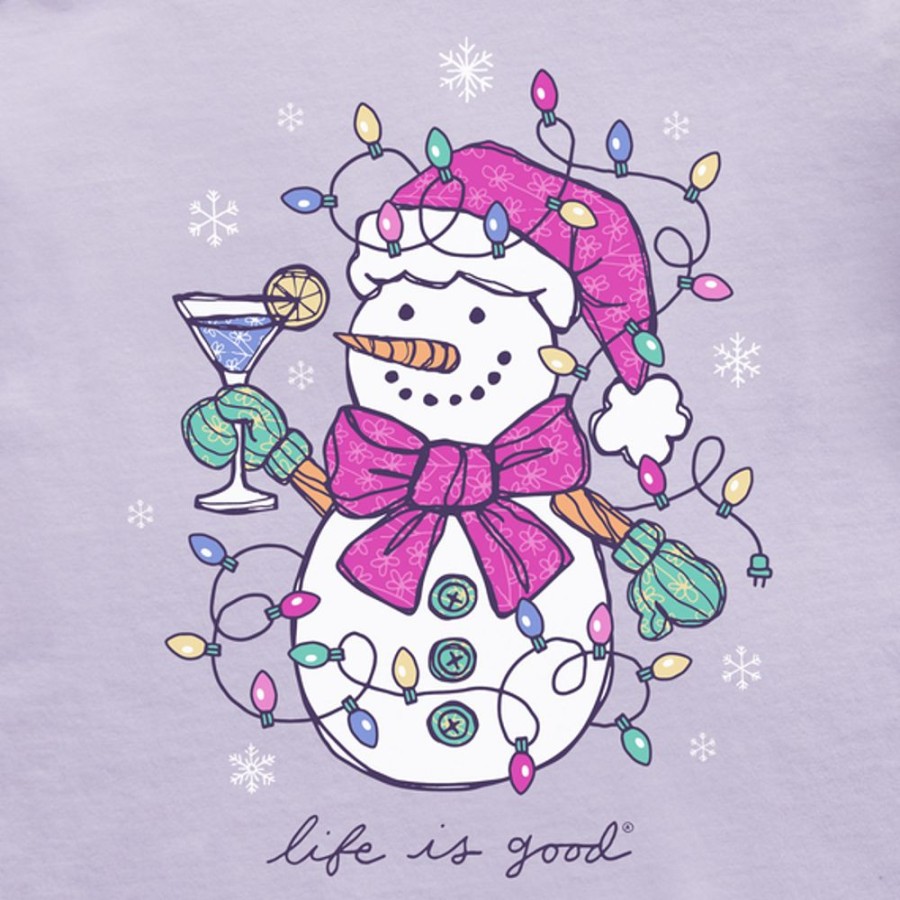 Women Life is Good Sweatshirts & Hoodies | Women'S Realaxed Xmas Lights Cocktail Snowman Simply True Fleece Hoodie Lilac Purple