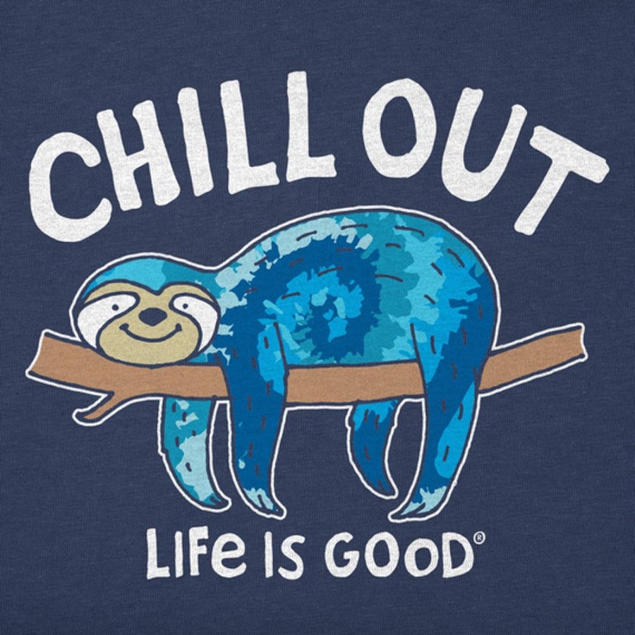 Women Life is Good Boxy Tees | Women'S Tie Dye Chill Out Sloth Boxy Crusher Tee Darkest Blue