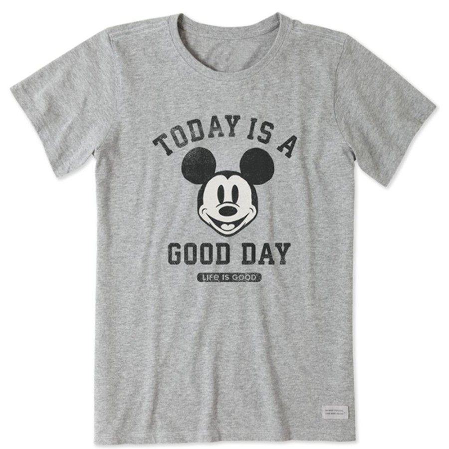 Women Life is Good Graphic Tees | Women'S Clean Steamboat Willie Good Day Short Sleeve Tee Heather Gray