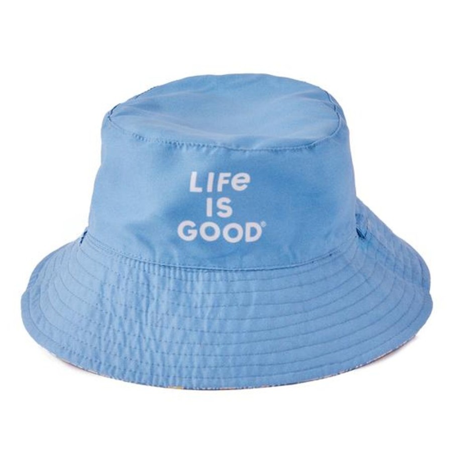 Kids Life is Good Hats | Toddler Flower Doodle Pattern Made In The Shade Bucket Hat Cornflower Blue