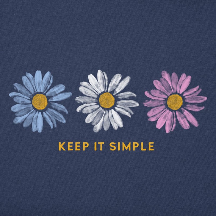 Women Life is Good Graphic Tees | Women'S Keep It Simple Trio Daisy Short Sleeve Vee Darkest Blue