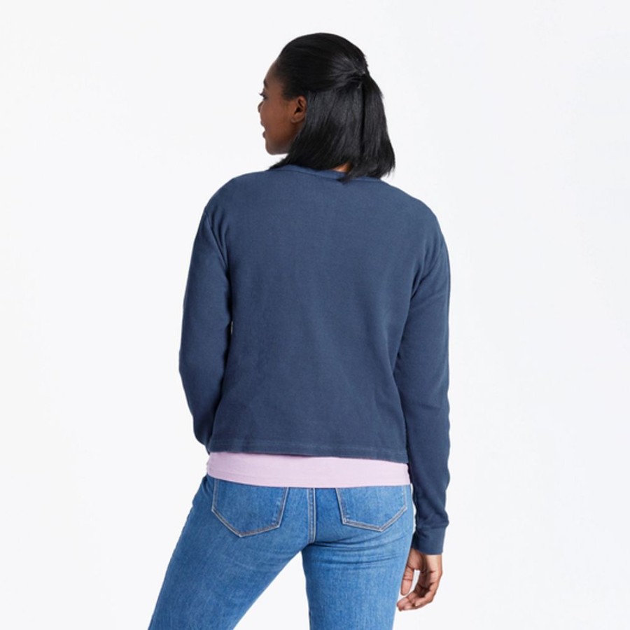 Women Life is Good Henley & Thermals | Women'S Solid Boxy Thermal Henley Darkest Blue