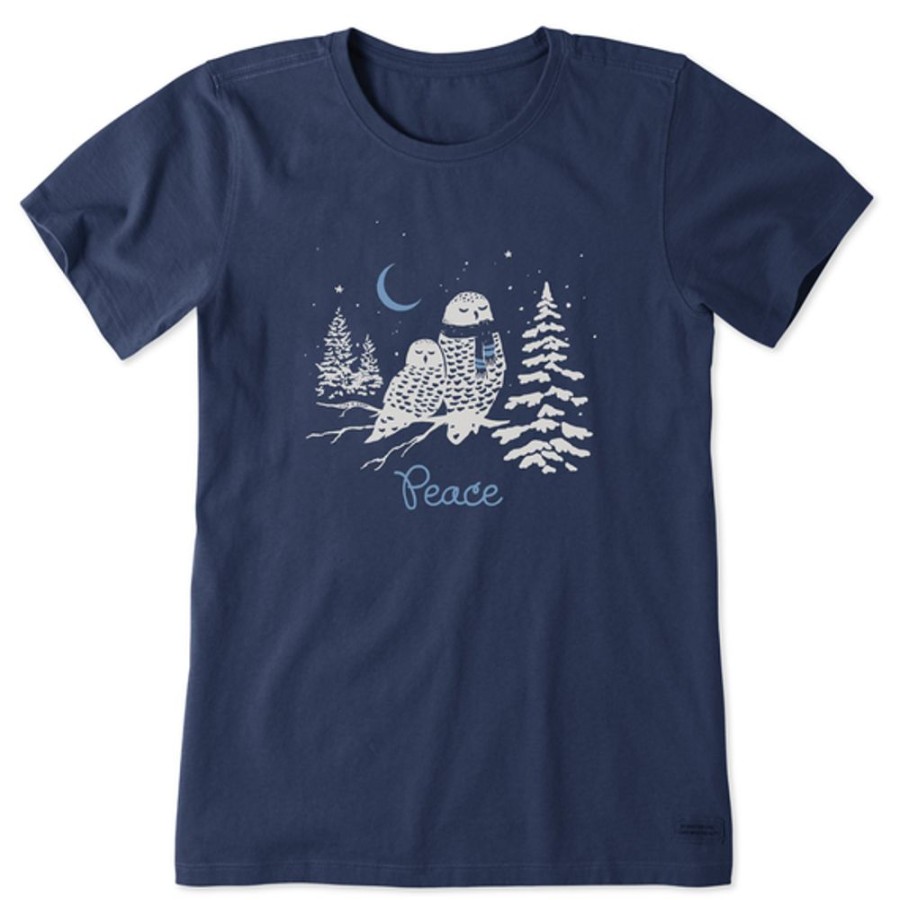 Women Life is Good Graphic Tees | Women'S Peace Owls Crusher Tee Darkest Blue