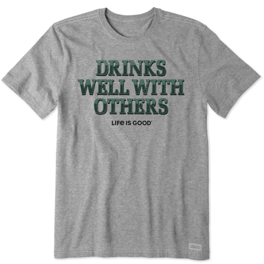 Men Life is Good Graphic Tees | Men'S Drinks Well With Others Pub Script Crusher Tee Heather Gray