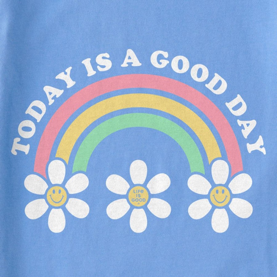 Kids Life is Good Graphic Tees | Kids Clean Today Is A Good Day Daisy Rainbow Crusher Tee Cornflower Blue