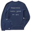 Men Life is Good Sweatshirts & Hoodies | Men'S Quirky Happiness Looks Good On You Simply True Fleece Crew Darkest Blue