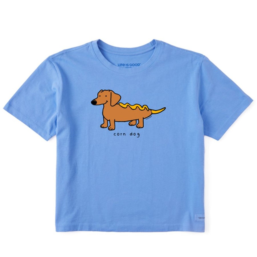 Women Life is Good Boxy Tees | Women'S Corn Dog Boxy Crusher Tee Cornflower Blue