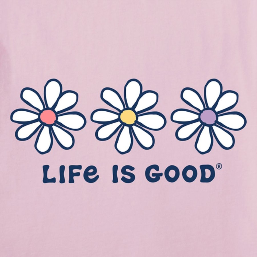 Women Life is Good Graphic Tees | Women'S 3 Daisies Long Sleeve Crusher Vee Seashell Pink