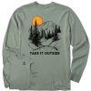 Men Life is Good Graphic Tees | Men'S Take It Outside Mountains Long Sleeve Crusher Tee Moss Green