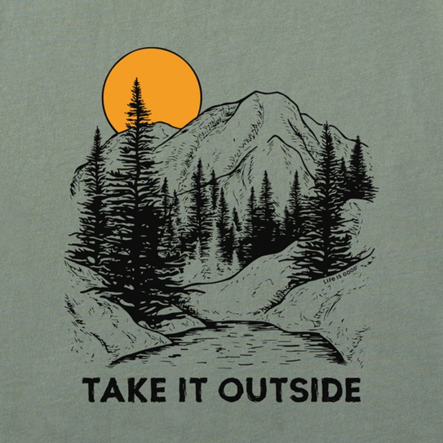 Men Life is Good Graphic Tees | Men'S Take It Outside Mountains Long Sleeve Crusher Tee Moss Green