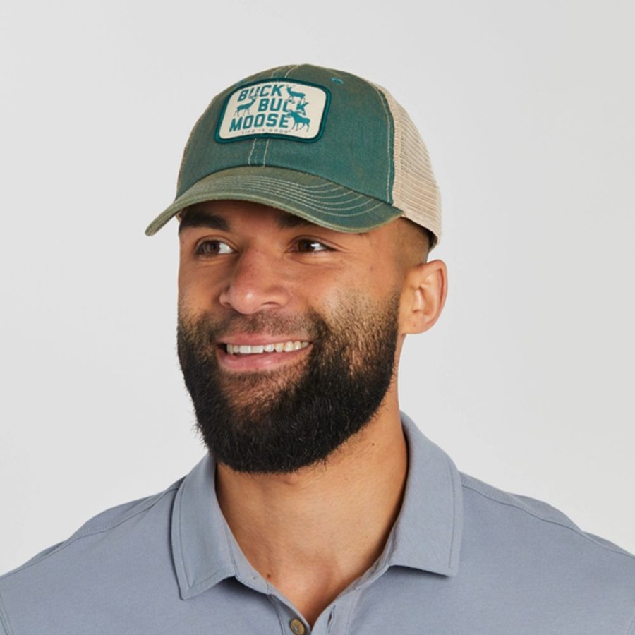 Men Life is Good Hats | Buck Buck Moose Old Favorite Mesh Back Cap Spruce Green