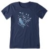 Women Life is Good Graphic Tees | Women'S Woodcut Moonlight Owl Short Sleeve Tee Darkest Blue