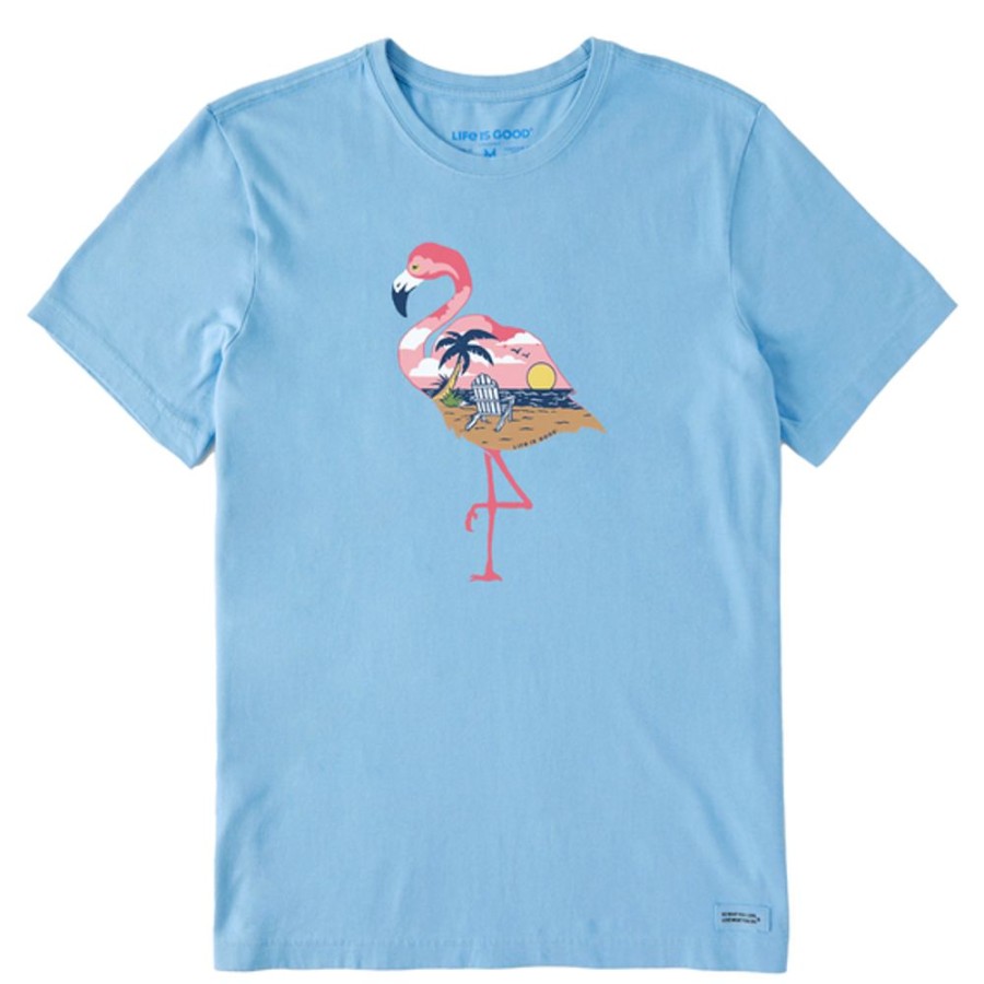 Men Life is Good Graphic Tees | Men'S Beachy Flamingo Short Sleeve Tee Cool Blue