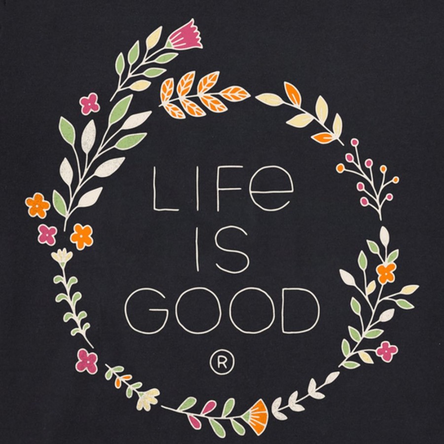 Women Life is Good Sweatshirts & Hoodies | Women'S Branded Fineline Stacked Floral Coin Simply True Fleece Hoodie Jet Black