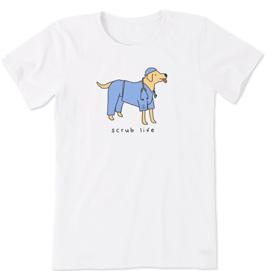 Women Life is Good Graphic Tees | Women'S Scrub Life Dog Crusher Tee Cloud White