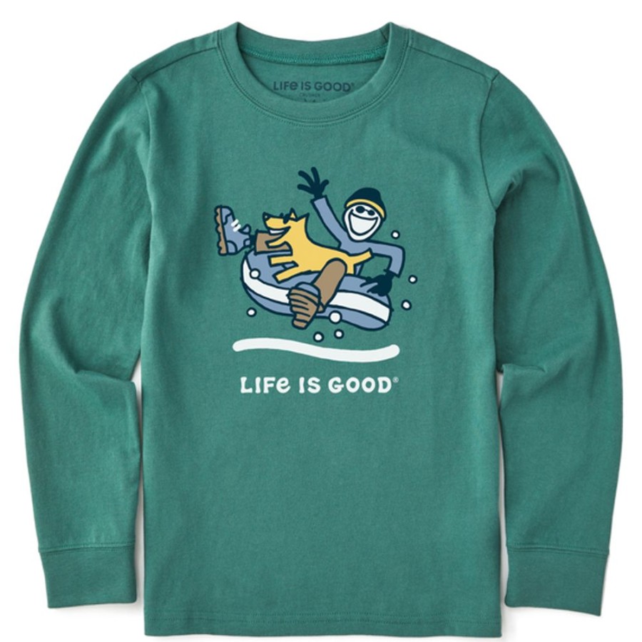 Kids Life is Good Graphic Tees | Kids Jake & Rocket Snowtube Long Sleeve Crusher Tee Spruce Green