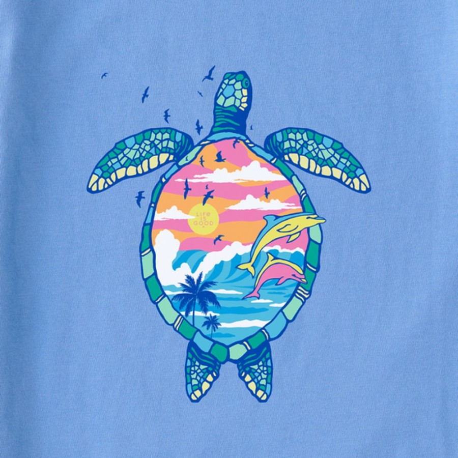 Women Life is Good Graphic Tees | Women'S Macro Micro Turtle & Dolphin Ocean Scene Long Sleeve Crusher-Lite Hooded Tee Cornflower Blue