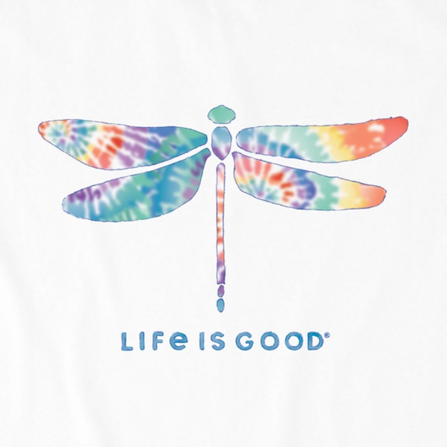 Women Life is Good Graphic Tees | Women'S Tie Dye Watercolor Dragonfly Crusher Vee Cloud White