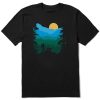 Men Life is Good Graphic Tees | Men'S Shadow Mountain Hiker With Dog Short Sleeve Tee Jet Black