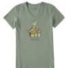 Women Life is Good Graphic Tees | Women'S Shady Omm Gonna Take It Slow Turtle Crusher Vee Moss Green