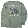 Men Life is Good Graphic Tees | Men'S Jake & Rocket Smoker Long Sleeve Crusher Tee Moss Green