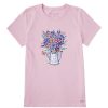 Women Life is Good Graphic Tees | Women'S Potted Flowers Short Sleeve Tee Seashell Pink