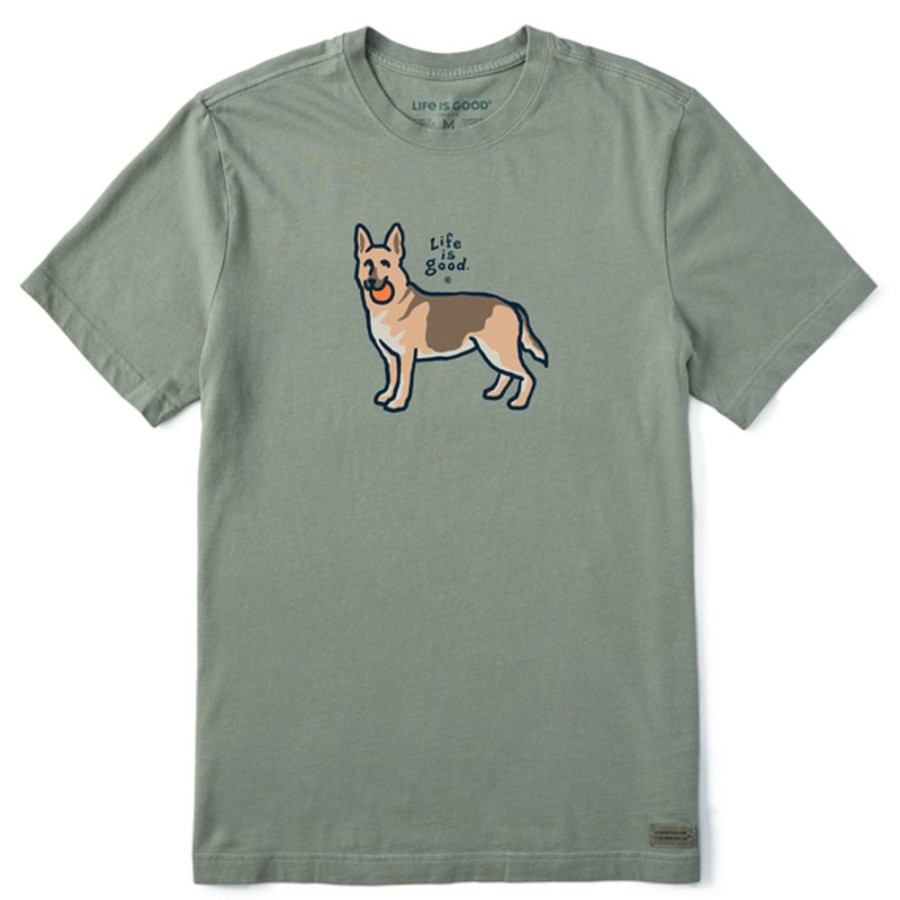 Men Life is Good Graphic Tees | Men'S Vintage Style Shepherd Crusher Tee Moss Green