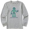 Kids Life is Good Graphic Tees | Kids Cool Robot Long Sleeve Crusher Tee Heather Gray