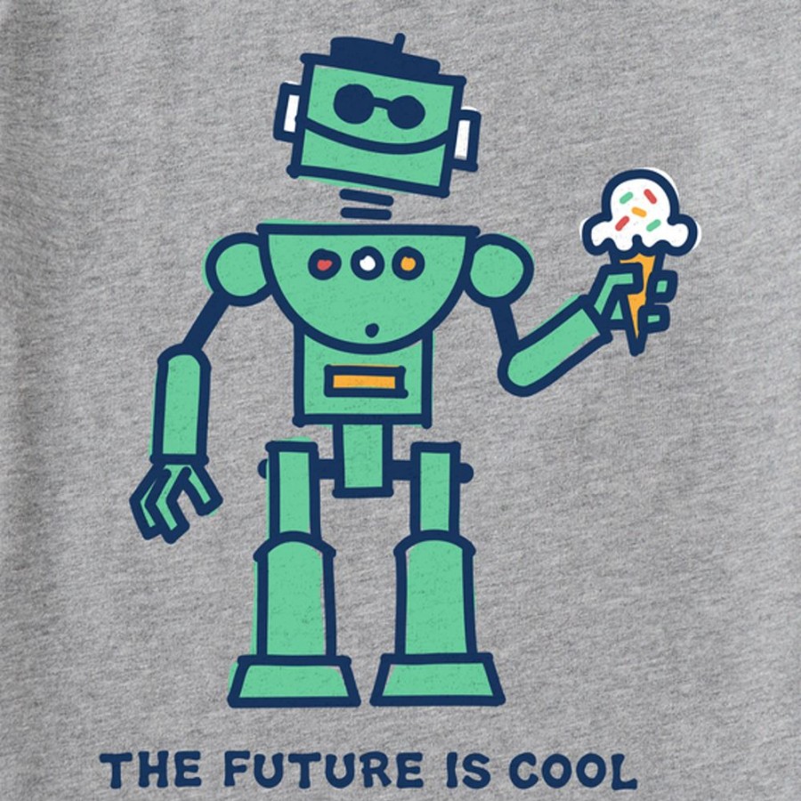 Kids Life is Good Graphic Tees | Kids Cool Robot Long Sleeve Crusher Tee Heather Gray