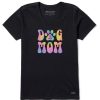 Women Life is Good Graphic Tees | Women'S Groovy Tie Dye Dog Mom Short Sleeve Vee Jet Black