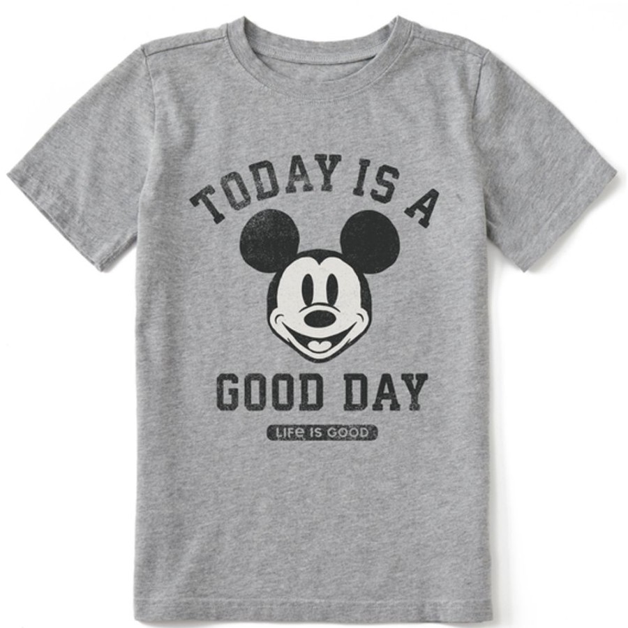 Kids Life is Good Graphic Tees | Kids Clean Steamboat Willie Good Day Crusher Tee Heather Gray