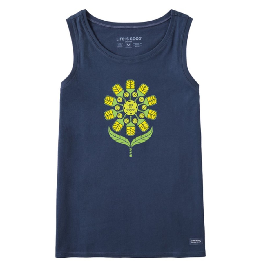 Home Life is Good Pickleball | Women'S Clean Pickleball Flower Crusher Tank Darkest Blue