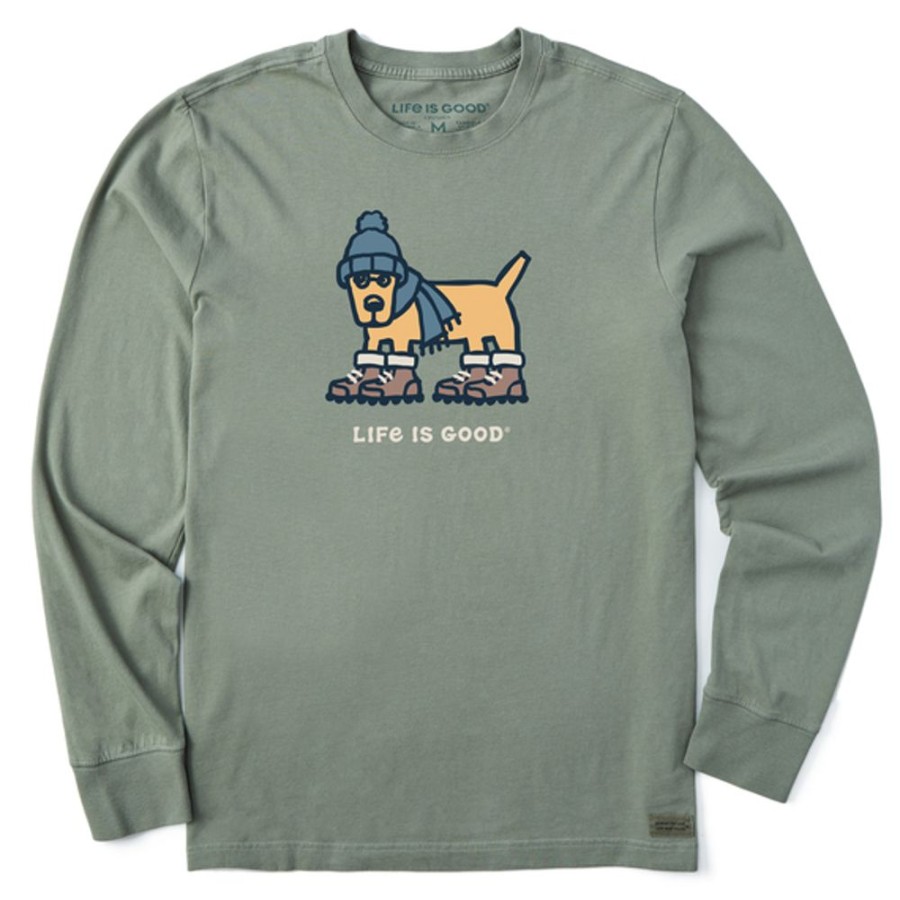 Men Life is Good Graphic Tees | Men'S Vintage Warmly Dressed Rocket Long Sleeve Crusher Tee Moss Green