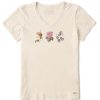 Women Life is Good Graphic Tees | Women'S Antique Botanicals Short Sleeve Vee Putty White