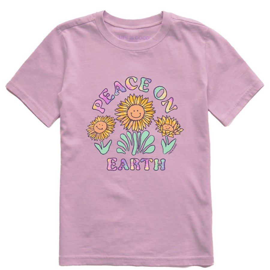 Kids Life is Good Graphic Tees | Kids Tie Dye Peace On Earth Sunflowers Crusher Tee Violet Purple