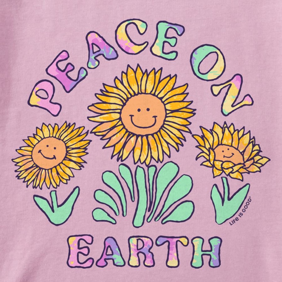 Kids Life is Good Graphic Tees | Kids Tie Dye Peace On Earth Sunflowers Crusher Tee Violet Purple