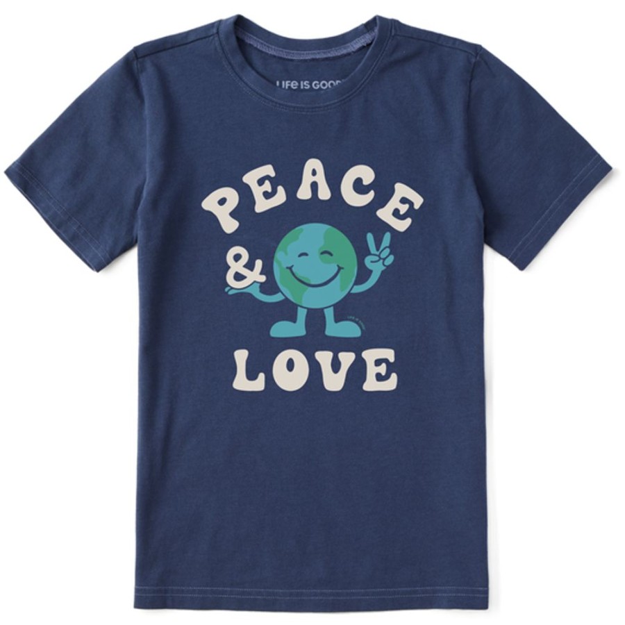 Kids Life is Good Graphic Tees | Kids Groovy Peace & Love Earth Crusher Tee Darkest Blue