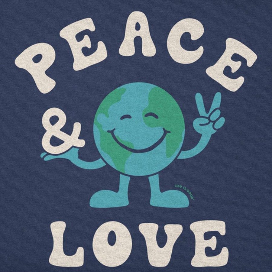 Kids Life is Good Graphic Tees | Kids Groovy Peace & Love Earth Crusher Tee Darkest Blue