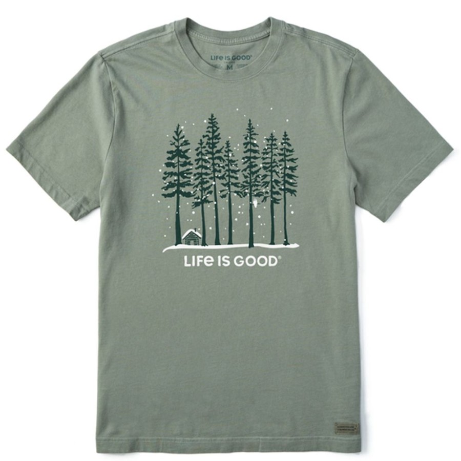 Men Life is Good Graphic Tees | Men'S Snowy Owl Tall Pines Crusher Tee Moss Green