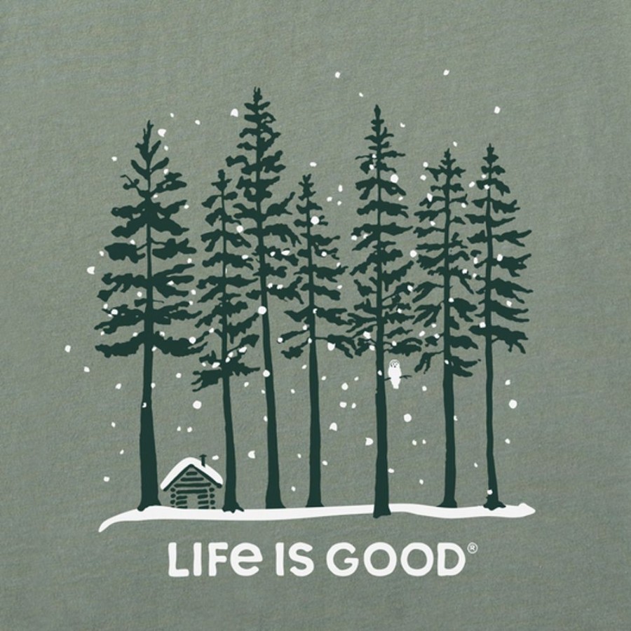 Men Life is Good Graphic Tees | Men'S Snowy Owl Tall Pines Crusher Tee Moss Green