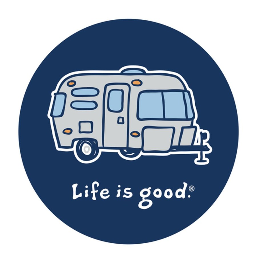 Home Life is Good Stickers & Magnets | Happy Camper 4" Circle Sticker Darkest Blue