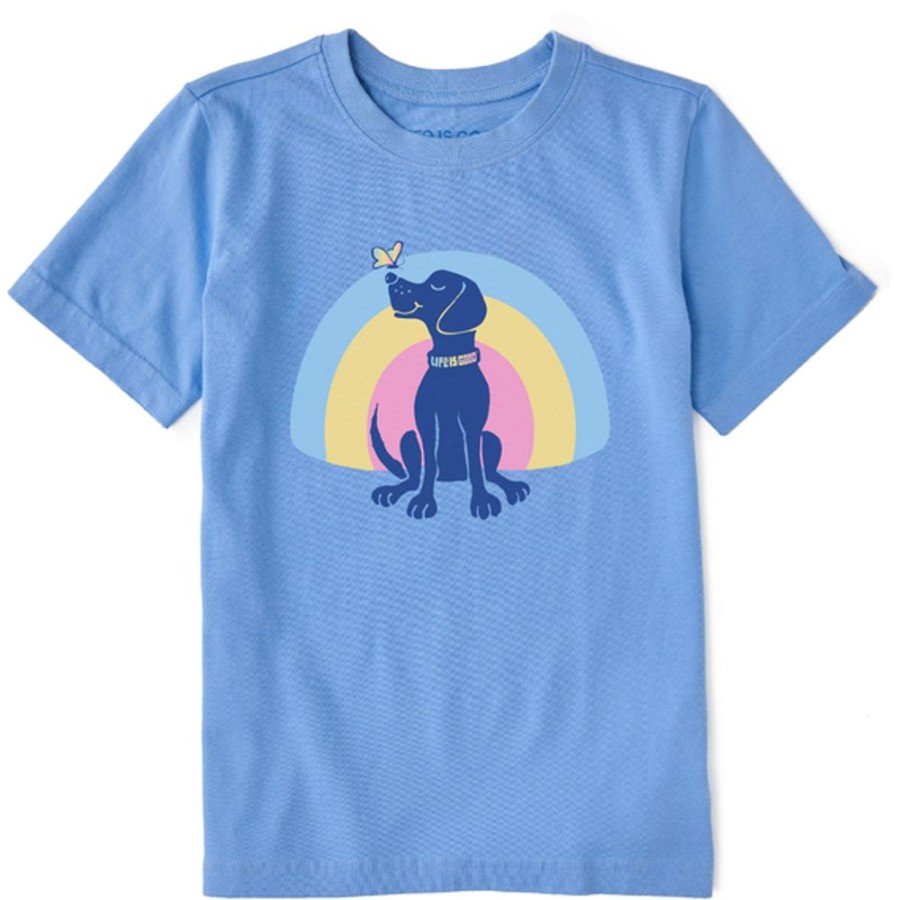 Kids Life is Good Graphic Tees | Kids Clean Rainbow Dog Crusher Tee Cornflower Blue