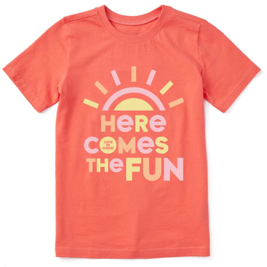 Kids Life is Good Graphic Tees | Kids Clean Here Comes The Fun Sun Crusher Tee Mango Orange