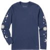 Women Life is Good Graphic Tees | Women'S Celestial Sun & Moons Long Sleeve Crusher Tee Darkest Blue